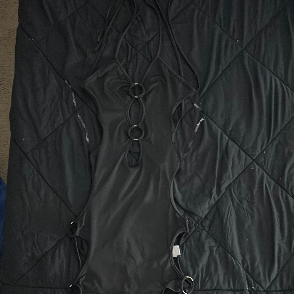 Black Halter Swimsuit with Ring Accents